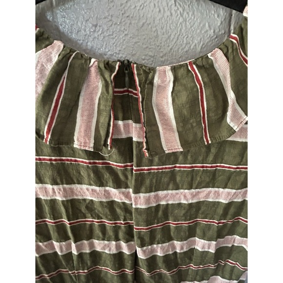 Polagram Striped Jumpsuit Ruffle V Neck Pink Green Size L Casual Boho Feminine - Picture 2 of 5